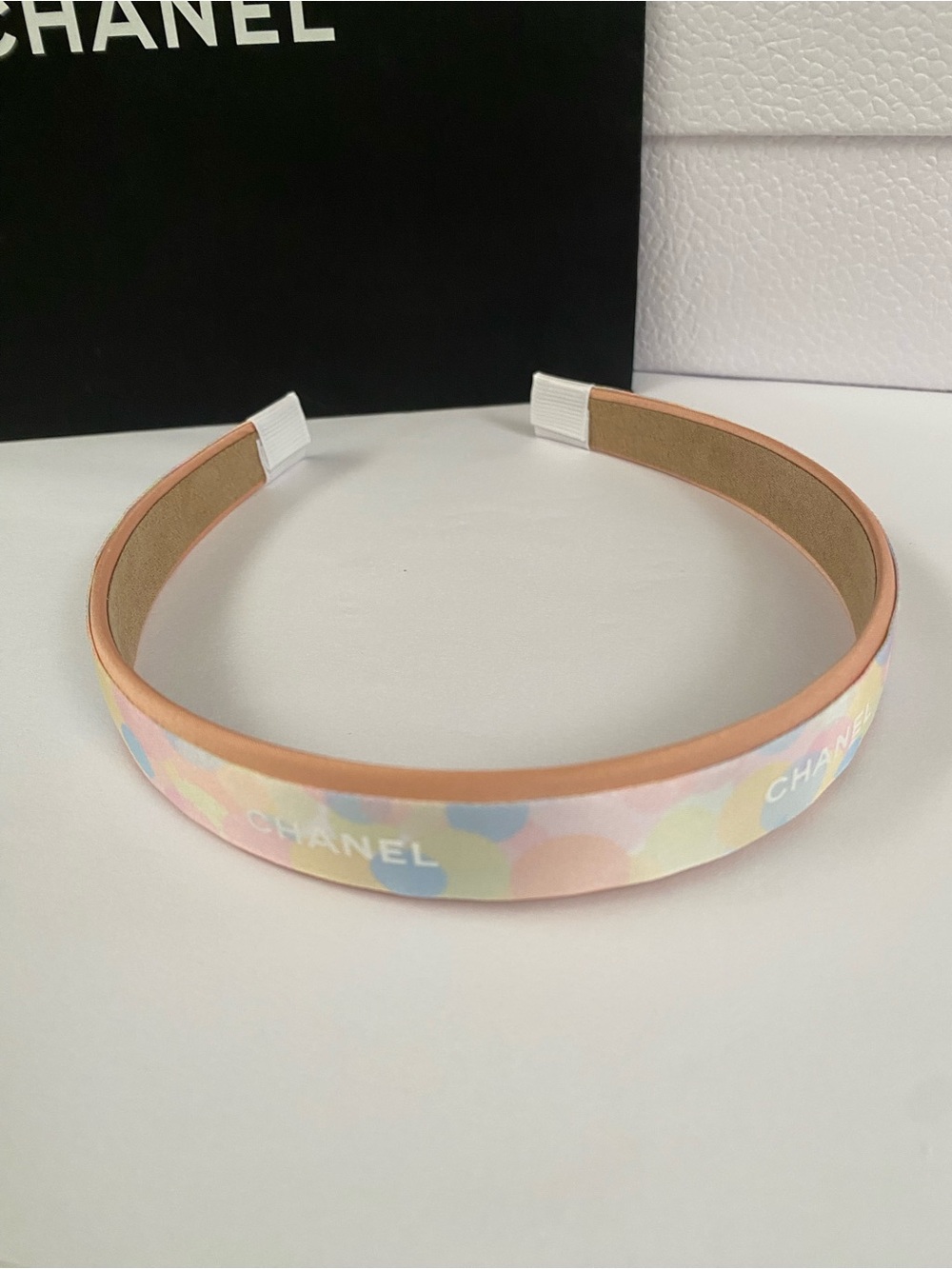 CHANEL Ribbon Pastel Bubbles Headband in Peach